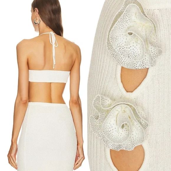 GIUSEPPE DI MORABITO | Side Cut-out Midi Skirt and Bralette in Milk White - Picture 2 of 11